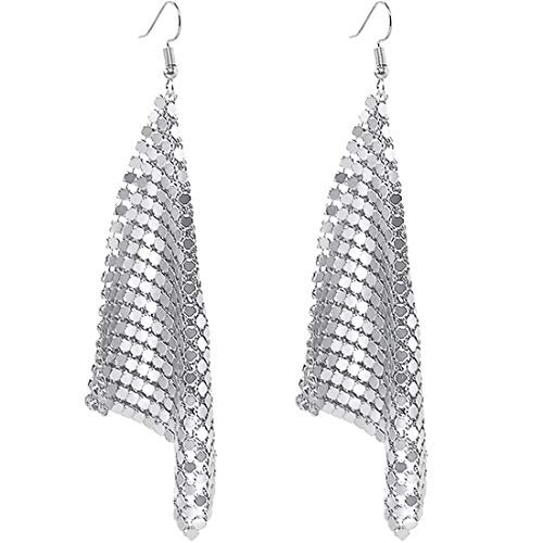 Suyi Trendy Women Earrings Metal Mesh Grid Sequins Tassel Long Drop Dangle Earrings