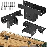 Lipshome 4Pcs Heavy Duty Pergola Brackets,Adjustable Pergola Brackets 4x4,Can be Fence Post Brackets for Metal Posts to Wood (4pcs 3-Way T Brackets)