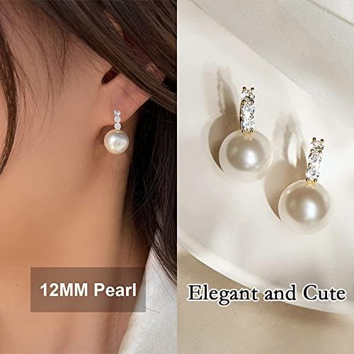 Pearl Earrings for Women 14K Gold Plated Hypoallergenic Pearl Earrings 5A Cubic Zirconia Dangle Earrings Elegant Jewelry - Image 3
