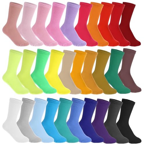 30 Pairs Solid Color Crew Socks for Women, Colorful Cute Socks Lightweight Women's Cotton Gym Athletic Socks