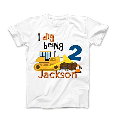 Bulldozer I Dig Being Theme Personalized Shirt, White, Construction Birthday Shirt (4T) - Main Image