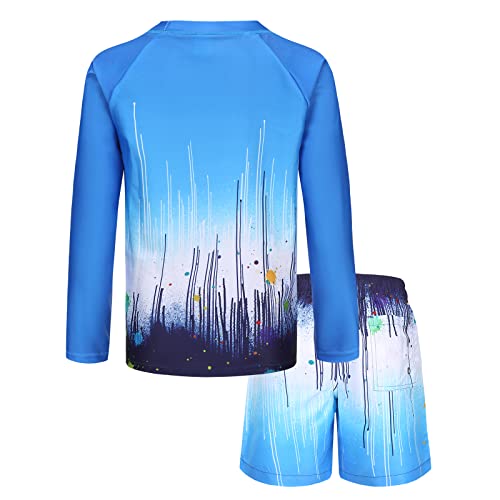Boys Rash Guard Swimsuits Set for Boys 2 Piece Long Sleeve Swim Shirts Quick Dry Bathing Suits with Trunks2