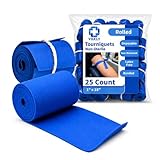 Vakly Disposable Tourniquet 1' x 18' [Pack of 25] Blue – Rolled & Banded Single-Use Elastic Latex-Free Tear-Resistant First Aid Tourniquets for Emergency & Home Use – Nursing Supplies