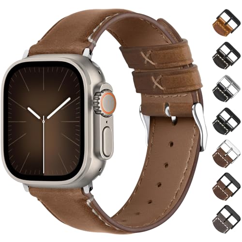 Fullmosa Real Leather Band Compatible with Apple Watch Strap 42mm 44mm 45mm 49mm Apple Watch Band for iWatch Ultra2/Ultra Series 9/8/7/6/5/4/3/2/1/SE/SE2,Toffee Brown+Silver Buckle[Watch NOT Included] (B0CJZFNKZP) Amazon Price History, Amazon Price Tracker