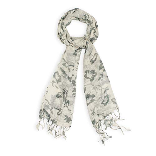 Lenço Echarpe Algodão Floral (Branco)