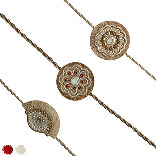 Image of MASQ by Q-One Designer Rakhi Combo Set with Roli Chawal & Moli for Men (Pack of 3) | Embroidered Handcrafted Raksha Bandhan Bracelet for Brother