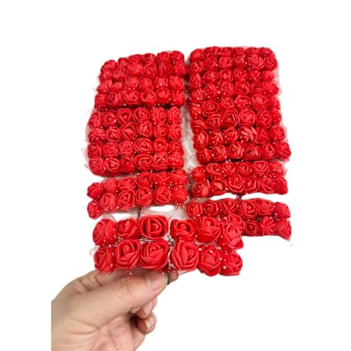 144 mini rose artificiali e stelo morbido, 25 mm, in polietilene, con garza per fai da te, fermagli per capelli da sposa, torte, corpetto da polso, ghirlanda, bracciali, fiori (rosso)
