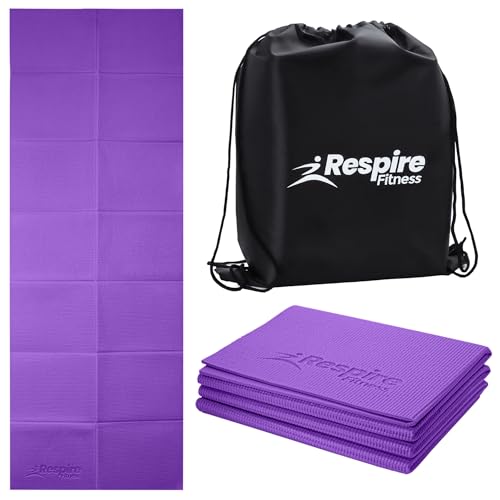 Respire Fitness Lightweight Foldable Yoga Mat for Travel - Non-Slip Portable Gym Mat for Women & Men. Soft, Supportive 3-Layers. Essential for Fitness, Training, Pilates, Exercise, Workout (Purple)