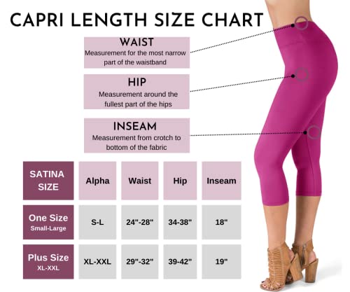 Satina High Waisted Capri Leggings For Women - Capri Leggings For Women - High Waist For Tummy Control - Fuchsia Capri Leggings For |3 Inch Waistband (One Size, Fuchsia) #TOP2