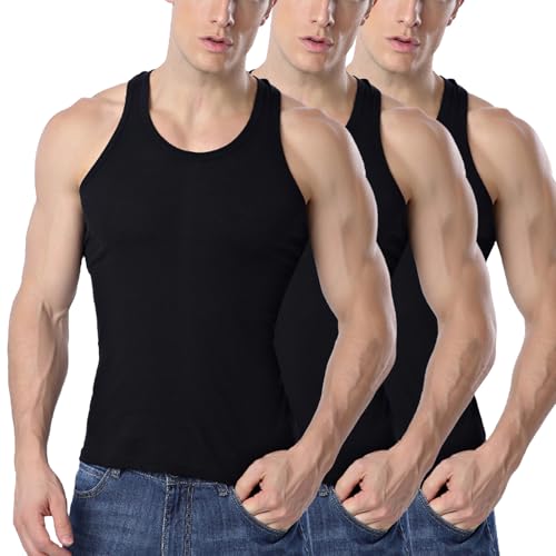 TANTOMI Unterhemd Herren 3er Pack, Tank Top, Unterhemden, Schwarz Weiss, Geeignet für Sport, Fitness und Den Alltag