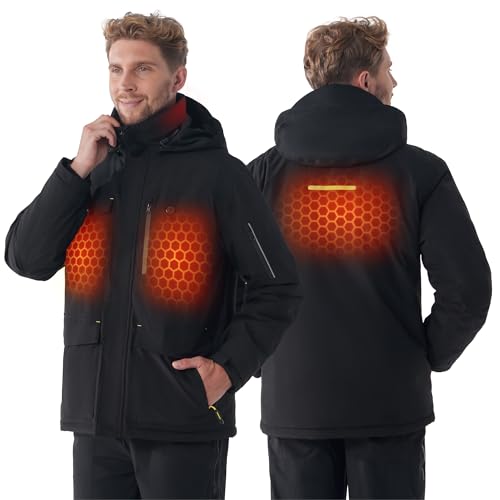 InoKraft Heated Jacket for Men with Battery Pack Included, Water-Resistant Men's Heated Winter Coat with Detachable Hood, Size Medium