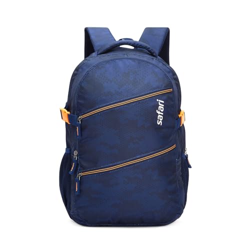 Image of Safari Omega Plus 30L Casual Laptop Backpack, 2 compartments, Raincover, Organizer, Full body print, Bottle holder, Front pockets Color- Blue