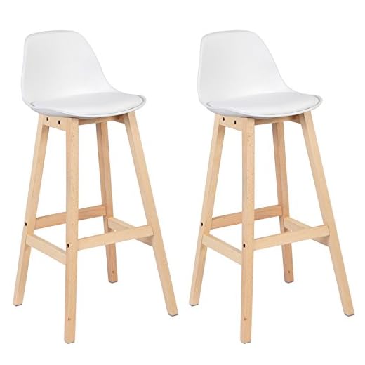 WOLTU Lot de 2 Tabouret de Bar en Plastique Assise et Bois Pied,Tabouret de Cuisine Chargement maximale 100kg,Blanc BH44ws-2
