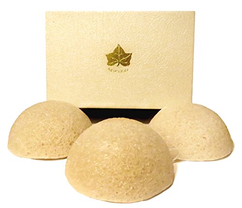 White Konjac Sponge For Sensitive Skin in Adults, Kids & Babies - For Soothing and Healing Acne, Rosacea, Eczema, Dry or Irritated Skin - 3 Pk Medium Size White Konjac Sponge - New Leaf Products