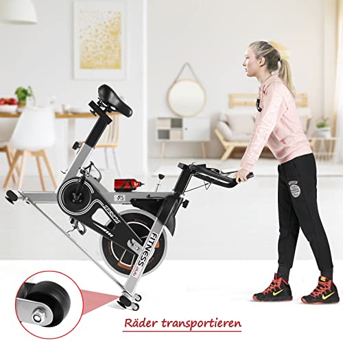 Fitnessclub Ergometer Fitnessbikes mit 12KG Schwungrad, Heimtrainer Fahrrad mit einstellbarem Widerstand, indoor Spin… – Bild 5