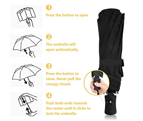 Mrtlloa 42 Inch Compact Windproof Travel Umbrella For Rain, Lightweight, Portable, Automatic, Strong, Waterproof Folding Small Umbrellas For Women & Teenagers(Black) #TOP4