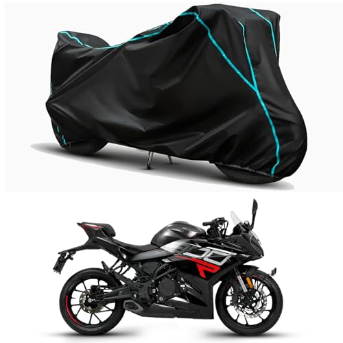 Image of Waterproof Bike Body Cover Compatible for | Keeway K300 R Glassy | Taffeta Fabric, Sky Piping Design, Bottom Elastic Fit | Dustproof, Sun UV & Rain Protection for All Weather.