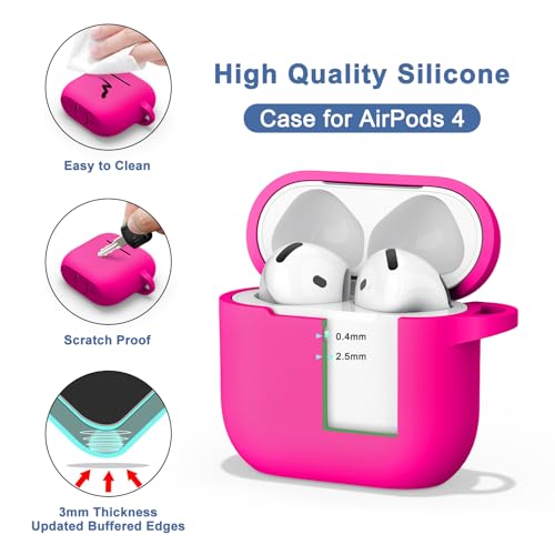 Image of Tobfit Case for AirPods 4 Case Cover 2024 with Lanyard & Keychain, Soft Silicone Protective Case for Apple AirPods 4th Generation, Full Protection, Support Wireless Charging, Rose red