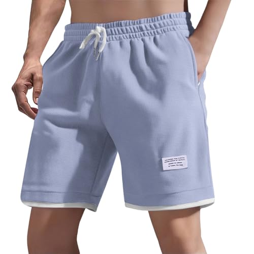 liangp Jersey Shorts for Men UK, Waffle Summer Casual Shorts Lightweight Breathable Beach Home Holiday Pants Comfortable Running Sports Gym Joggers Grey