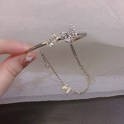 Silver Butterfly Bracelets for Women - Adjustable Layered Dainty Link4