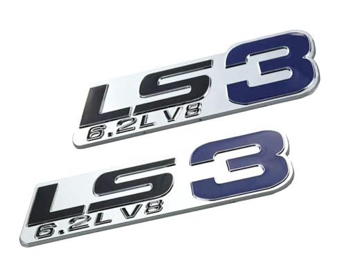 Image of Pair Set LS3 6.2L V8 Engine Badge 3D Emblem Nameplate Sticker (Silver Blue)
