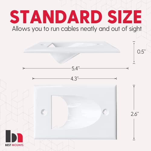 Bestmounts - Inner Nose Behind Wall Cable Management Tv Cord Hider For Wall Mounted Tv - Single Gang Low Voltage Recessed Wall Plates Cable Pass Through For Wires, Hdtv, Hdmi (2 Pack, White) #TOP1