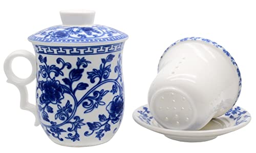 Tea Talent Porcelain Tea Cup With Infuser Lid And Saucer Sets - Chinese Jingdezhen Ceramics Coffee Mug Teacup Loose Leaf Tea Brewing System For Home Office #TOP4