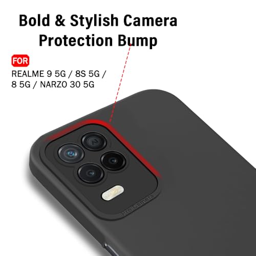Image of TheGiftKart Liquid Silicon Back Cover Case for Realme 9 5G / 8s 5G / 8 5G / Narzo 30 5G | Stylish Camera Protection Module | Micro-Fibre Lining Inside | Shockproof Back Cover Case (Silicone, Black)