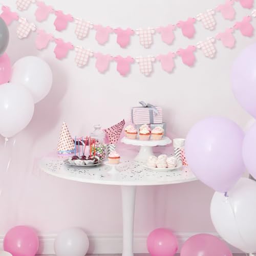 Image of Weysat 2 Pcs Baby Clothes Banner Baby Girls Shower Decorations Pink Bodysuit Clothesline Banner Gender Reveal Birthday Neutral Party Outfit Paper Decor Supplies
