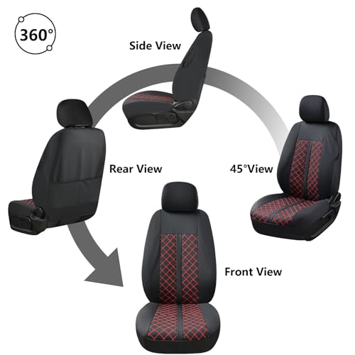 Image of Truckiipa Tacoma Truck Seat Covers Full Set Leather Waterproof Seat Covers Fit for 2005-2015 Toyota Tacoma Double Crew Cab, Full Set, Black&Red