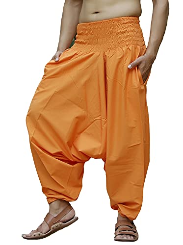 SARJANA HANDICRAFTS Pantalon sarouel unisexe en coton pour homme et femme, Orange, Taille Unique