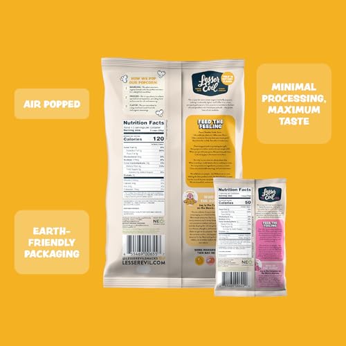 Image of LesserEvil Himalayan Gold & Himalayan Pink Salt Organic Popcorn, Amazon Exclusive, Premium Quality, Minimally Processed, (3) 4.6oz Himalayan Gold Bags and (1) 50 Cal Himalayan Pink Salt Bag