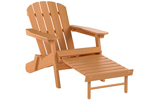 Merry Garden Faux Wood Folding Adirondack Chair with Pullout Ottoman, Outdoor, Garden, Lawn, Deck Chair - Thumbnail 7