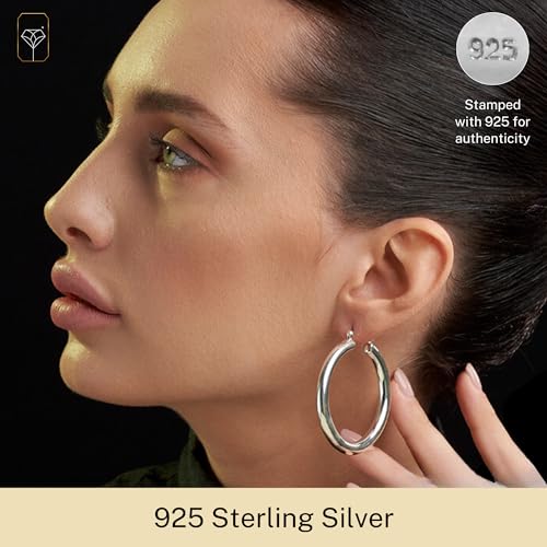 925 Sterling Silver Chunky Hoop Earrings for Women | Hypoallergenic Hollow Round Sterling Silver Hoop Earrings | Lightweight Thick Silver Earrings Hoops by MAX + STONE2