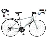 【スピードワールド】クロスバイク 700*28C 21段変速 デュアルピボットキャリパーブレーキ 泥除け付き フィットネスバイク スポーツバイク 軽量 自転車 オシャレ 通勤 通学 大人 男性 女性 学生 軽快走行 街乗りバイク サイクリング用自転車 初心者向けクロスバイク スタイリッシュデザイン (グリーン)