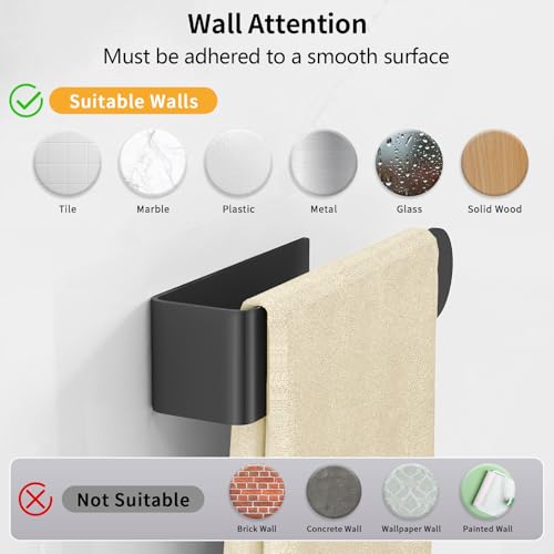 Hand Towel Holder, Self Adhesive Towel Racks for Bathroom Wall Mounted, 8 Inch Square Hand Towel Bar Stick on Wall for Kitchen Cabinet RV, Black (2 Pack) - Image 4