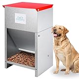 COZOFU Dog Feeder - Galvanized Metal Pet Food Station for Indoor & Outdoor Use - Automatic Gravity-Fed Dispenser Suitable for Small, Medium, and Large Dog Breeds - Capacity: 50 Pounds of Dry Kibble