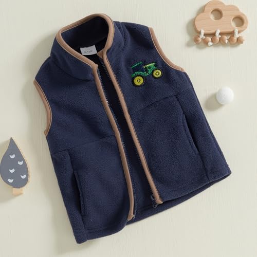 MBMSHEGH Kids Baby Boys Winter Vest Coat Sleeveless Stand Collar Zip Up Tractor Embroidery Fleece Vest Jacket with Pockets3