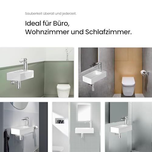 Lavabo suspendu 36,5 cm compact avec plage de robinetterie à droite