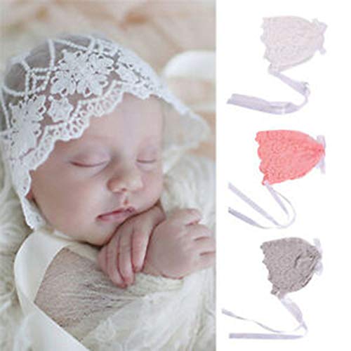 Baby Bonnet Lace Floral Sun Hat With Ribbon Tie Photo Prop Beanie Cap For 0-18M Baby Girls #TOP4