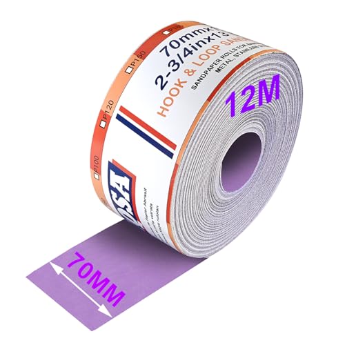 PMIQSA Rollo De Papel De Lija Con Gancho Y Bucle, 12m X 70mm, Grano 800, Papel De Lija De Cerámica, Adecuado Para AutomocióN, Lijado De Madera Y Metalurgia(Morado)