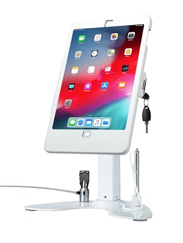 Image of Dual Kiosk Stand - CTA Security Stand with Locking Case, Cable, Stylus and Tether - Compatible with Headphone Jack, iPad 7th / 8th / 9th Gen 10.2 inch, iPad Pro 10.5 (PAD-ASKW10) - White