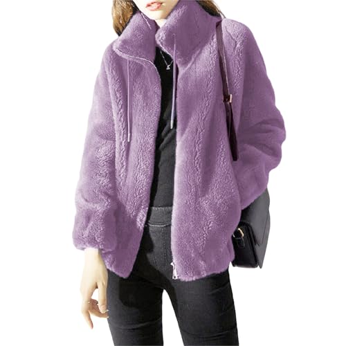 Veste polaire femme col montant zippé et poches, sweat ample chaud pour l'hiver