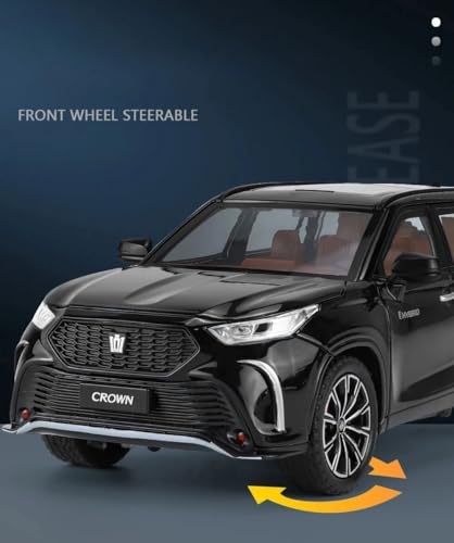 Image of 1:24 Crown Kluger SUV Model Car - Red Alloy Diecast Pull Back Toy with Sound, Light & Openable Doors - Gift for Kids Boys Girls (Black)