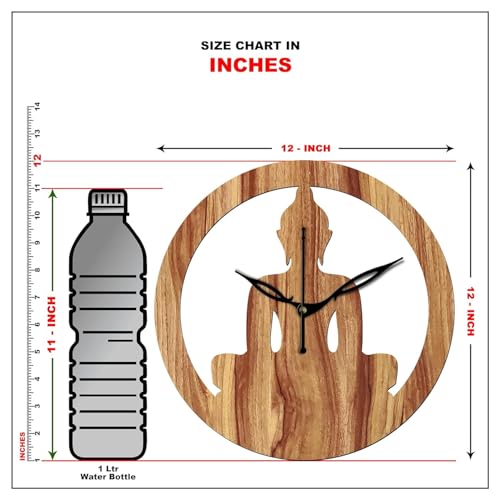 Image of SKYVILLA 12 Inch Wooden MDF Buddha Analog Wall Clock | Silent Quartz Movement | Lightweight Without Glass Design for Home Living Room.