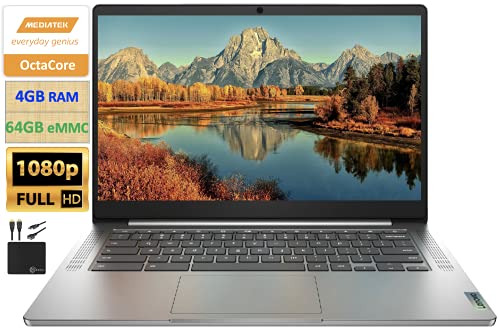 2021 Flagship Lenovo Chromebook 14" FHD Laptop Computer for Business Student, Octa-Core MediaTek MT8183 Upto 2GHz, 4GB RAM, 64GB eMMC,802.11ac WiFi,Webcam, 10 Hours Battery, Chrome OS +Marxsol Cables