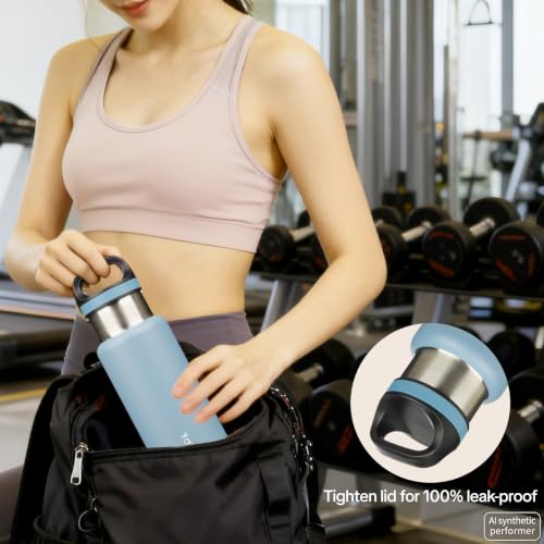 Image of BJPKPK Insulated Water Bottle 32OZ Stainless Steel Water Bottle with Handle Double Walls Vacuum Insulated BPA Free Flask, Light Blue