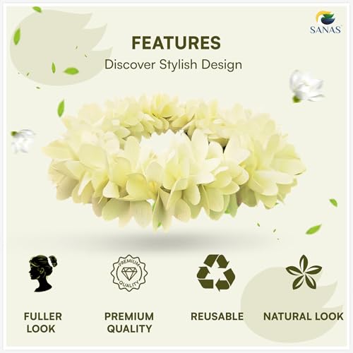 Image of Sanas Gajra For Hair Bun Accessories For Women (4Pcs) Artificial Flowers For Hair Styling Bridal Hairs Accessory For Wedding Accessories For Women Reusable Gajra (4Pcs) (Traditional Floral White)