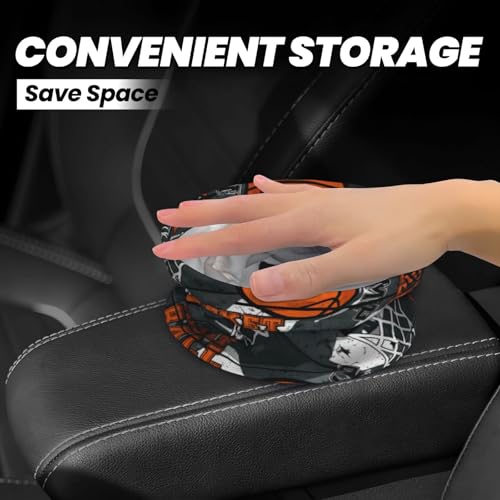 Image of Small Car Trash Can, Cool Basketball Design Hanging Foldable Car Trash Bag, Waterproof Leakproof Garbage Bin, Car Interior Organizer Accessories