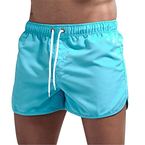 HAXNOHEY Bañadores Hombre Secado Rápido Playa Pantalones Cortos de Baño con Bolsillos Cordón Bañador Multicolor Azul Claro M